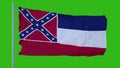 State flag of Mississippi waving in the wind against green screen background. 3d illustration Royalty Free Stock Photo