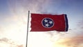 State flag of Tennessee waving in the wind. Dramatic sky background. 4K