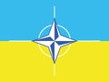 State flag of Ukraine and the official flag of NATO.