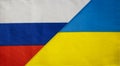 State flags of Russia and Ukraine close-up. Flags.