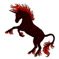 State full dark red fire unicorn on white