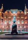 The State Historical Museum and Marshal Zhukov statue, Moscow, R Royalty Free Stock Photo