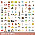 100 state icons set, flat style