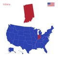 The State of Indiana is Highlighted in Red. Vector Map of the United States Divided into Separate States Royalty Free Stock Photo