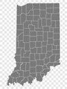 State Indiana map on transparent background. Indiana map with regions in gray for your web site design, logo, app, UI. USA.