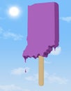 The state of Indiana is seen as a popsicle melting in the hot sun in a 3-d illustration about global warming