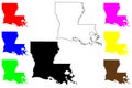 State of Louisiana (United States of America, USA or U.S.A.) silhouette and outline Louisiane, Luisiana or Lwizyan map Royalty Free Stock Photo