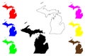 State of Michigan (United States of America, USA or U.S.A.) silhouette and outline map Royalty Free Stock Photo