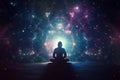 Transcendental chakras space meditation human silhouette. Generative AI Royalty Free Stock Photo