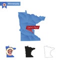 State of Minnesota blue Low Poly map with capital Saint Paul