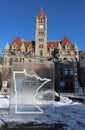 The State of Minnesota Carved in Ice in front of The Landmark Center Royalty Free Stock Photo