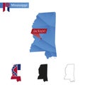 State of Mississippi blue Low Poly map with capital Jackson Royalty Free Stock Photo