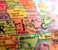 State of Missouri isolated focus macro shot on globe map for travel blogs, social media, web banners and backgrounds.