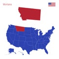 The State of Montana is Highlighted in Red. Vector Map of the United States Divided into Separate States