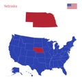 The State of Nebraska is Highlighted in Red. Vector Map of the United States Divided into Separate States