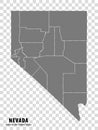 State Nevada map on transparent background. Blank map of Nevada with regions in gray for your web site design, logo, app, UI. US