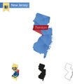 State of New Jersey blue Low Poly map with capital Trenton Royalty Free Stock Photo