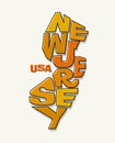 State of New Jersey with the name distorted into state shape. Pop art style vector illustration