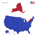 The State of New York is Highlighted in Red. Vector Map of the United States Divided into Separate States Royalty Free Stock Photo
