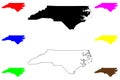 State of North Carolina (United States of America, USA or U.S.A.) silhouette and outline map Royalty Free Stock Photo