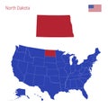 The State of North Dakota is Highlighted in Red. Vector Map of the United States Divided into Separate States Royalty Free Stock Photo