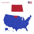 The State of North Dakota is Highlighted in Red. Vector Map of the United States Divided into Separate States. Royalty Free Stock Photo