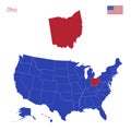 The State of Ohio is Highlighted in Red. Vector Map of the United States Divided into Separate States Royalty Free Stock Photo