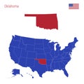 The State of Oklahoma is Highlighted in Red. Vector Map of the United States Divided into Separate States Royalty Free Stock Photo