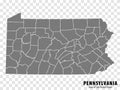 State Pennsylvania map on transparent background. Blank map of Pennsylvania with regions in gray for your web site design, logo,