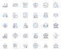 State Regime line icons collection. Dictatorship, Oligarchy, Autocracy, Totalitarianism, Authoritarianism, Junta Royalty Free Stock Photo