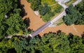 State road covered bridge in Ashtabula county, Ohio. Aerial view Royalty Free Stock Photo