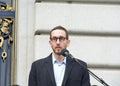 State Senator Scott Wiener speaking at an Affordable Housing Press Conference in front of City Hall Royalty Free Stock Photo