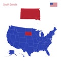 The State of South Dakota is Highlighted in Red. Vector Map of the United States Divided into Separate States Royalty Free Stock Photo