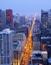 State Street in Downtown Chicago at Night Royalty Free Stock Photo