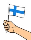 The state symbol of the flag of Finland, isolated on a white background. National flag in hand. Vector illustration Royalty Free Stock Photo