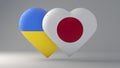 State symbol of Ukraine and Japan on glossy badges. 3D rendering.