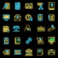 State tax regulation icons set vector neon