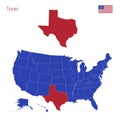 The State of Texas is Highlighted in Red. Vector Map of the United States Divided into Separate States. Royalty Free Stock Photo