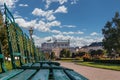 The state Theater Burgtheater of Vienna view from a public park the Volksgarten People`s Garden in Vienna city center, Austria Royalty Free Stock Photo