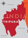 State of Tripura India with capital city Agartala hand drawn map