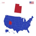 The State of Utah is Highlighted in Red. Vector Map of the United States Divided into Separate States. Royalty Free Stock Photo