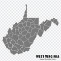 State West Virginia map on transparent background. Blank map of West Virginia with regions in gray for your web site design, log