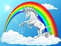 State white unicorn on rainbow and blue