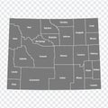 State Wyoming map. Wyoming map with twenty three counties in gray for your design. Every single map of counties are listed with