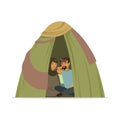 Stateless refugee family living in a camp, social assistance for refugees vector Illustration