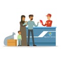 Stateless refugee family in the migration service, social assistance for refugees vector Illustration