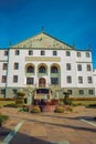 Stately facade of Salton Winery building