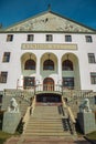 Stately facade of Salton Winery building