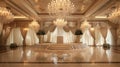 The stately marble podium sits under a canopy of sparkling crystal chandeliers exuding an air of elegance and