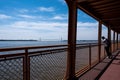 View of New York Harbor from a ferry of the Staten Island Ferry service Royalty Free Stock Photo